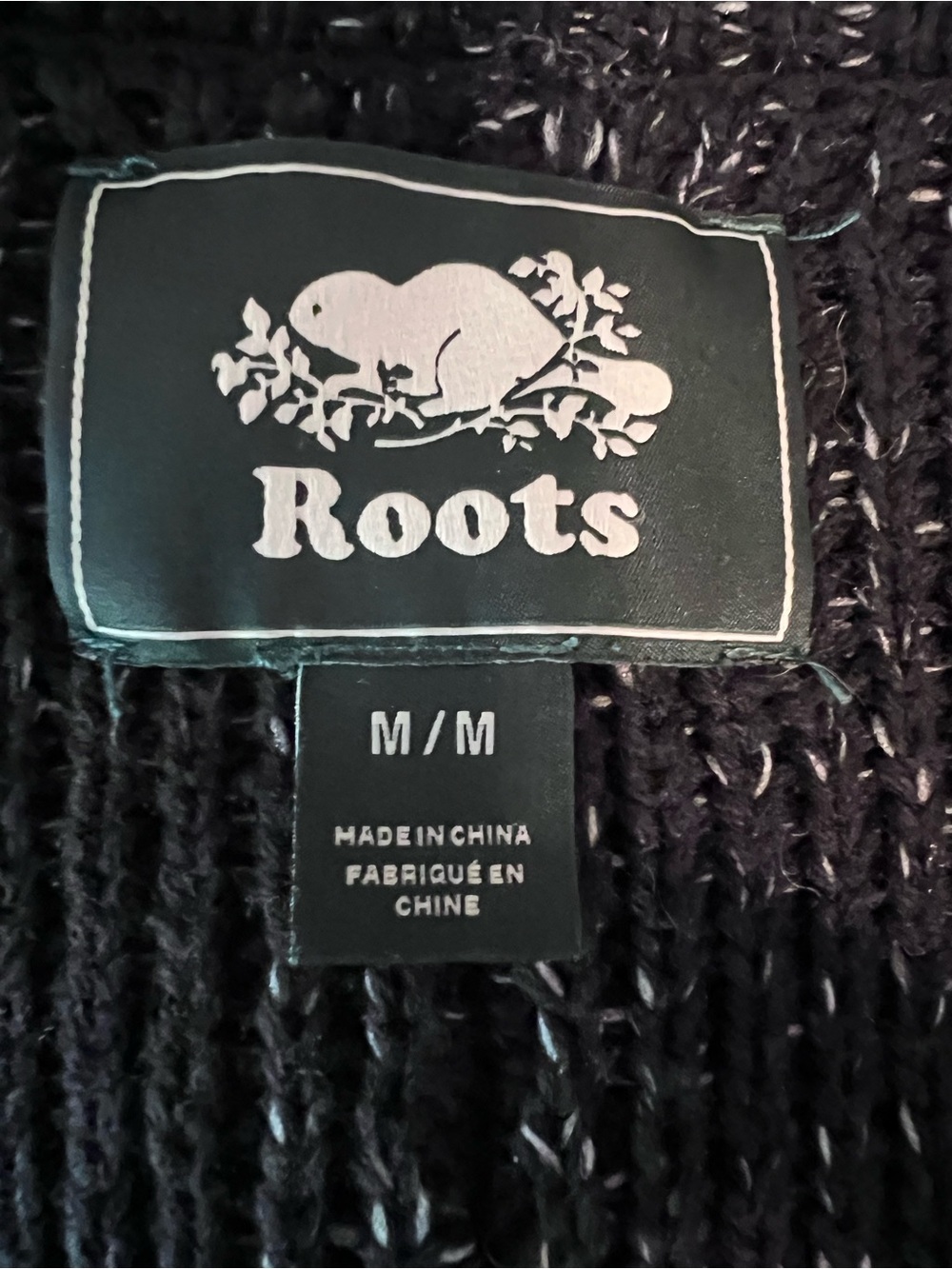 Roots Snowy Fox Black/White Flecks Open Front Cotton Blend Cardigan Size M - Picture 11 of 12